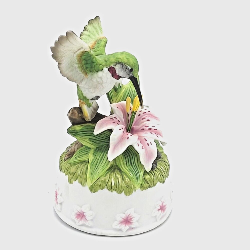 Seymour Mann M. Bernini Porcelain Music Box–Hummingbird–Somewhere My Love